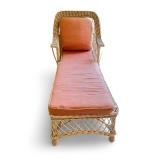 Wicker Chaise Lounge Chair with Coral Cushions