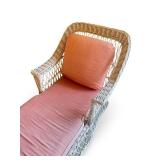 Wicker Chaise Lounge Chair with Coral Cushions
