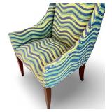 Modern Wingback Chair with Colorful Wave Pattern Upholstery