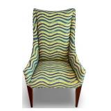 Modern Wingback Chair with Colorful Wave Pattern Upholstery