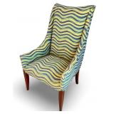 Modern Wingback Chair with Colorful Wave Pattern Upholstery