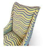 Modern Wingback Chair with Colorful Wave Pattern Upholstery