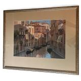 Framed Art Print of Venetian Canal Scene with Gold Frame