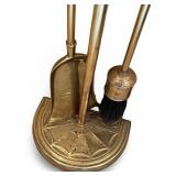 Brass Fireplace Tool Set with Ornate Handles and Stand
