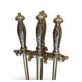 Brass Fireplace Tool Set with Ornate Handles and Stand