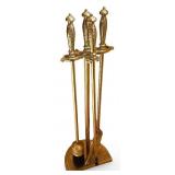 Brass Fireplace Tool Set with Ornate Handles and Stand