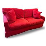 Sherrill Brand Fuchsia Red Upholstered Two-Cushion Sofa with Matching Pillows