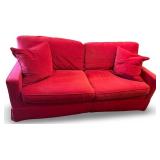 Sherrill Brand Fuchsia Red Upholstered Two-Cushion Sofa with Matching Pillows