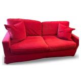Sherrill Brand Fuchsia Red Upholstered Two-Cushion Sofa with Matching Pillows