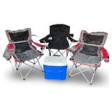 Set of 3 Folding Camp Chairs and Igloo Cooler