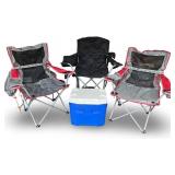 Set of 3 Folding Camp Chairs and Igloo Cooler
