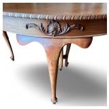 Vintage Carved Wood Oval Dining Table with Queen Anne Style Legs