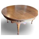 Vintage Carved Wood Oval Dining Table with Queen Anne Style Legs
