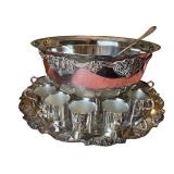 Ornate Wallace Silver-Plated Punch Bowl Set with Tray, Ladle, and 12 Cups