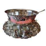Ornate Wallace Silver-Plated Punch Bowl Set with Tray, Ladle, and 12 Cups