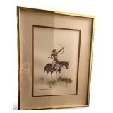 Framed Native American Warrior Watercolor Print by Paul Kuo