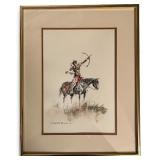 Framed Native American Warrior Watercolor Print by Paul Kuo