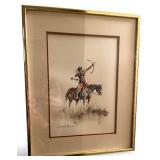Framed Native American Warrior Watercolor Print by Paul Kuo