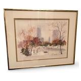 Framed City Park Watercolor Print by Jean Haetele Numbered 81/950