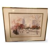 Framed City Park Watercolor Print by Jean Haetele Numbered 81/950