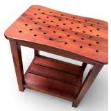 Wooden Spa Bench with Slotted Top and Shelf