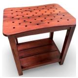 Wooden Spa Bench with Slotted Top and Shelf