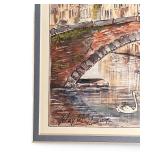 Framed Watercolor Painting of Bruges Canal Scene by Artist Signed 2009