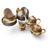 Morimura Noritake Hand Painted Gold Trim Porcelain Tea Set