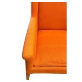 Pair of Coral Upholstered Wingback Armchairs with Wooden Legs