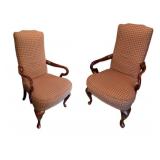 Pair of Plaid Upholstered High Back Armchairs with Wood Frame