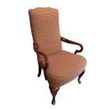 Pair of Plaid Upholstered High Back Armchairs with Wood Frame