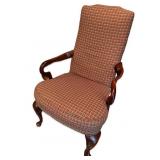 Pair of Plaid Upholstered High Back Armchairs with Wood Frame