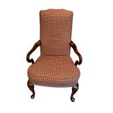 Pair of Plaid Upholstered High Back Armchairs with Wood Frame