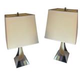 Pair of Modern Chrome 24" Table Lamps with Square Shades