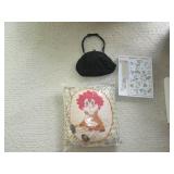 Vintage Handmade “Annie” Pillow, Clutch Purse & Decorated Cheese Platter with Knife