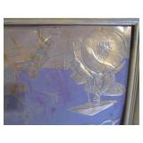 Vintage Framed Asian Scene Copper Plaque Wall Art