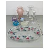 Assorted Home Decor Lot with Decorative Platter and Candle Sticks