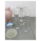 Assorted Home Decor Lot with Decorative Platter and Candle Sticks