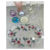 Assorted Home Decor Lot with Decorative Platter and Candle Sticks