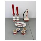 Ukrainian Decor Lot: Vase, Candlesticks, Napkin Rings, Dish
