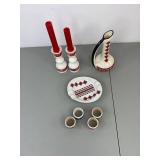 Ukrainian Decor Lot: Vase, Candlesticks, Napkin Rings, Dish