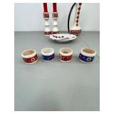Ukrainian Decor Lot: Vase, Candlesticks, Napkin Rings, Dish