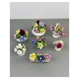 Vintage Bone China Flower Figurine Decor Lot - 7 Pieces, England