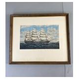 Framed Sailboat Art Prints - Set of 3 Clipper and Merchant Ships