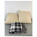 Decorative Pillow and Blanket Lot: 2 Pillows, 1 Blanket