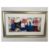 Laszlo Dus "Vonat" Mixed Media Collage, Signed 1987, Framed, 17" x 38"
