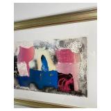 Laszlo Dus "Vonat" Mixed Media Collage, Signed 1987, Framed, 17" x 38"