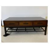 Large Wood and Metal Coffee Table with Drawers, 48 x 28 x 18 Inches