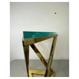 Brass End Table with Glass Top and Pair of Brass-Colored Lamps