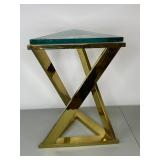 Brass End Table with Glass Top and Pair of Brass-Colored Lamps